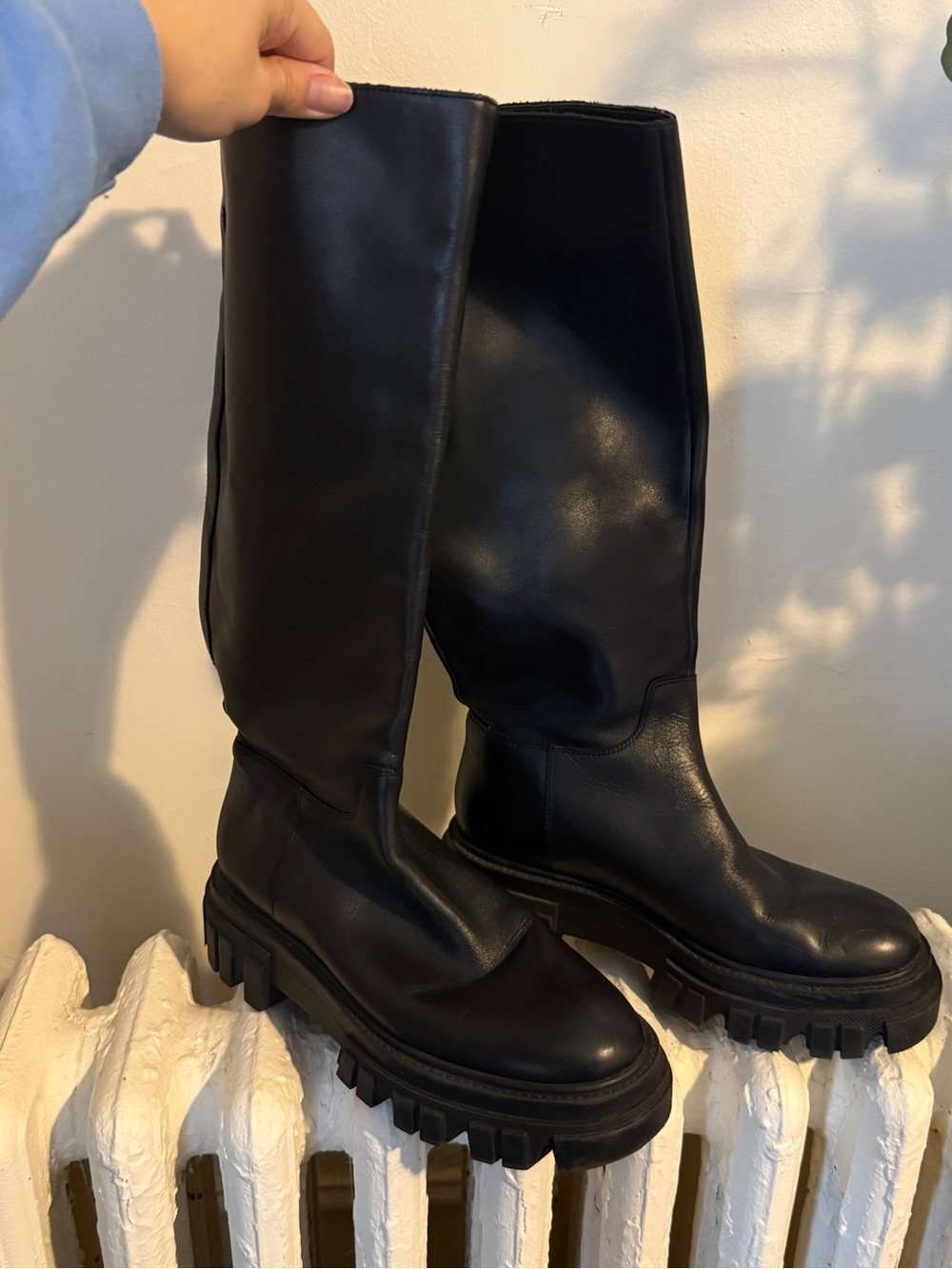 Marc Fisher Black Knee-High Combat Boots with Lug Sole